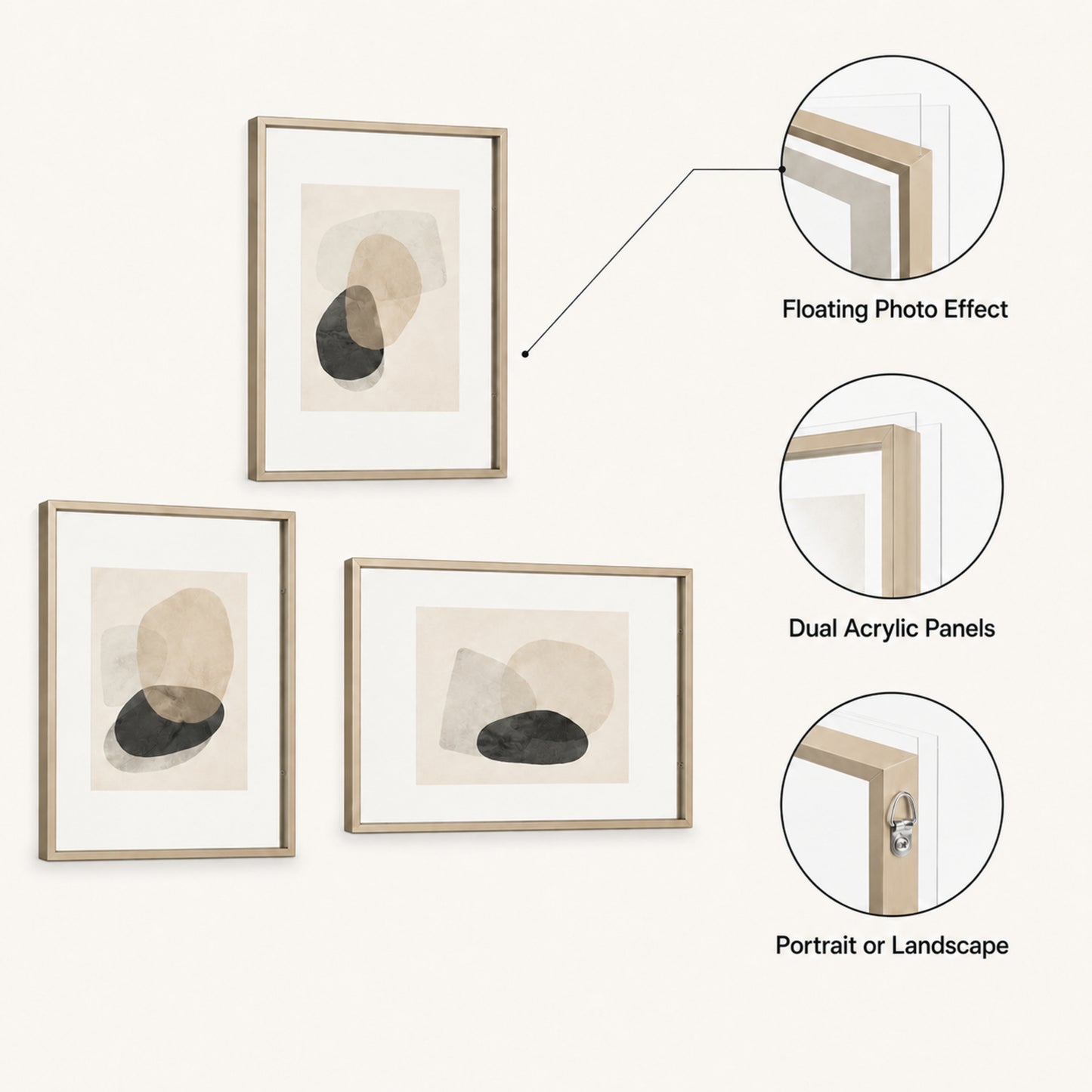 Brassline 3-Piece Floating Gallery Frame Set